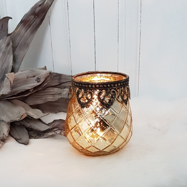 Windlicht "Casablanca" - antik gold mit Metallrand - Höhe 10 cm