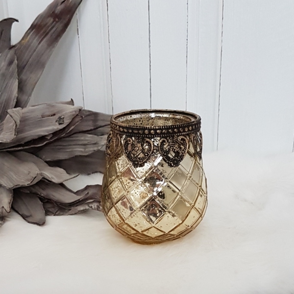 Windlicht "Casablanca" - antik gold mit Metallrand - Höhe 10 cm – Bild 2