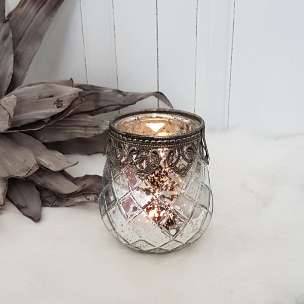 Windlicht "Casablanca" - Bauernsilber mit Metallrand - Höhe 10 cm