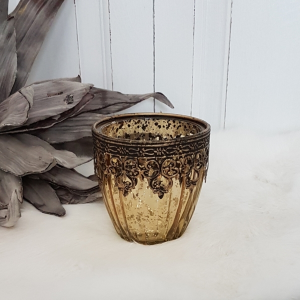 Windlicht "Agadir" - antik gold mit Metallrand - Höhe 9 cm – Bild 2