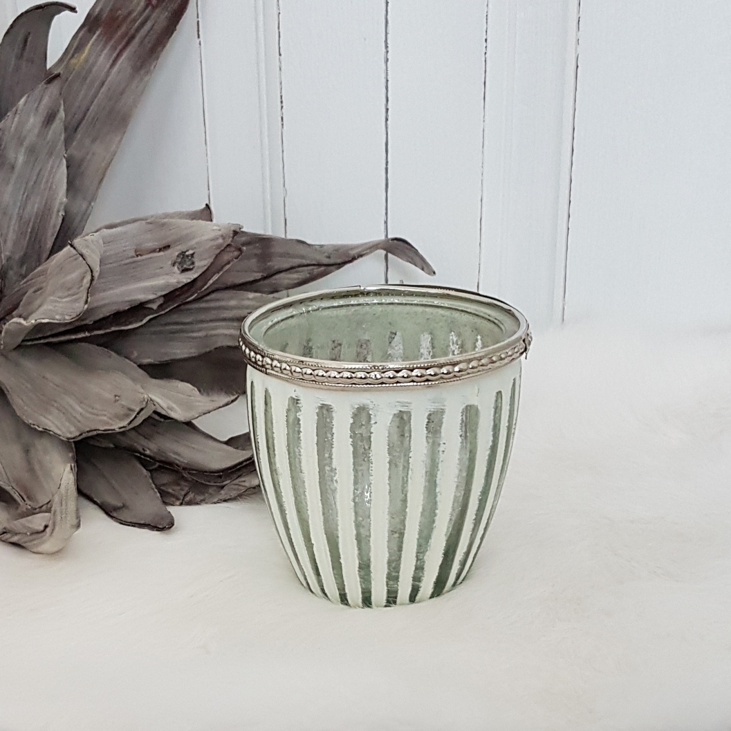 Windlicht "Madrid" - weiß - silber antik - Höhe 9 cm – Bild 2