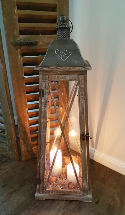 XXL Holz Laterne mit Metalldach – braun – 90 cm – Dekodreams Wolf