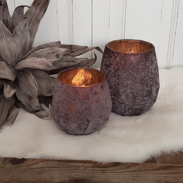 Windlicht "Lissabon" - Glas lackiert - mauve - 2er-Set