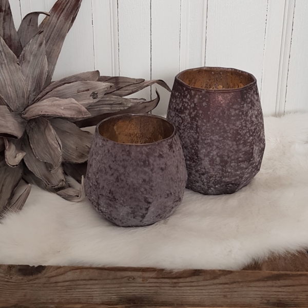 Windlicht "Lissabon" - Glas lackiert - mauve - 2er-Set – Bild 2