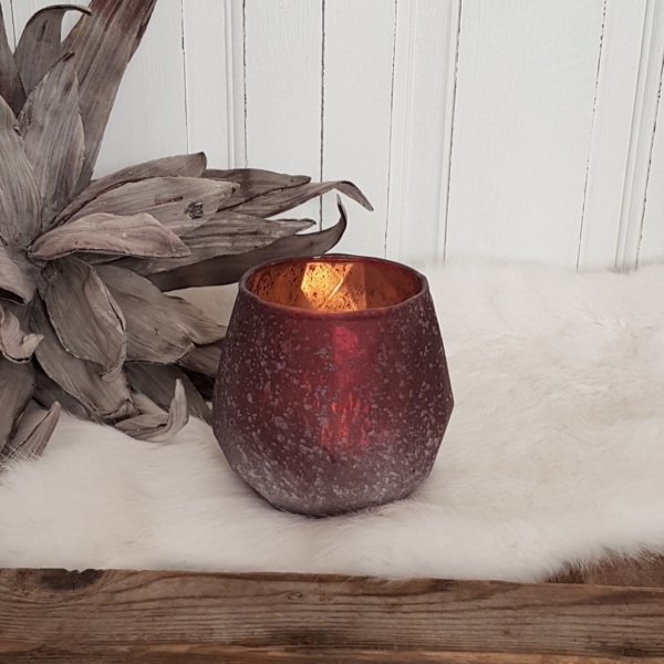 Windlicht "Lissabon" - Glas lackiert - weinrot - Höhe 10 cm