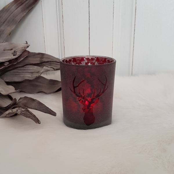 Windlicht "Hirschkopf" - beere - Glas satiniert - Höhe 8 cm