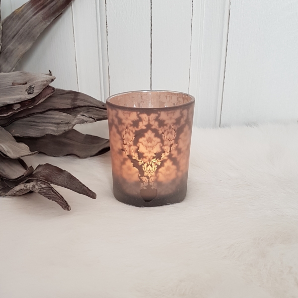 Windlicht "Hirschkopf" - grau - Glas satiniert - Höhe 8 cm