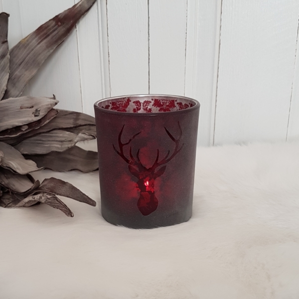 Windlicht "Hirschkopf" - beere - Glas satiniert - Höhe 10 cm