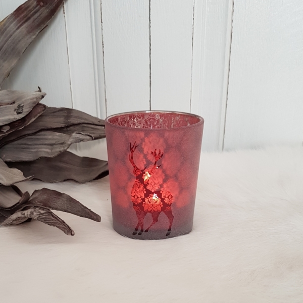 Windlicht "Hirsch" - rosa - Glas satiniert - Höhe 8 cm
