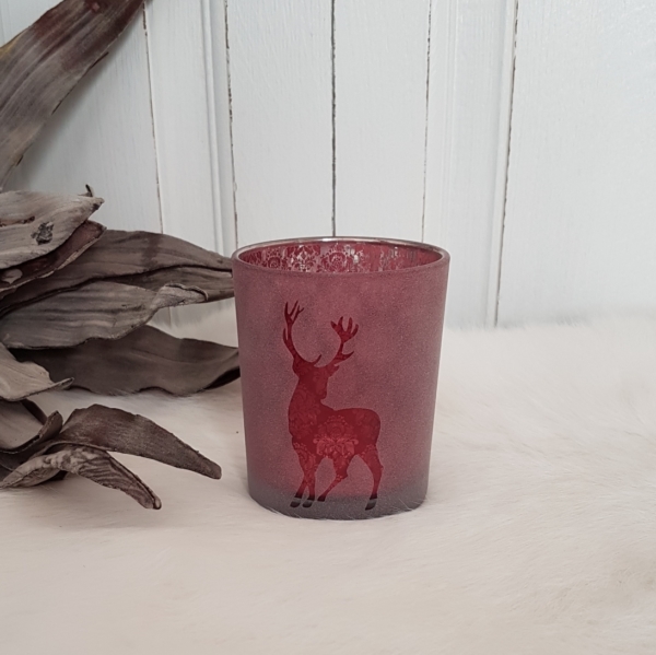 Windlicht "Hirsch" - rosa - Glas satiniert - Höhe 8 cm – Bild 2