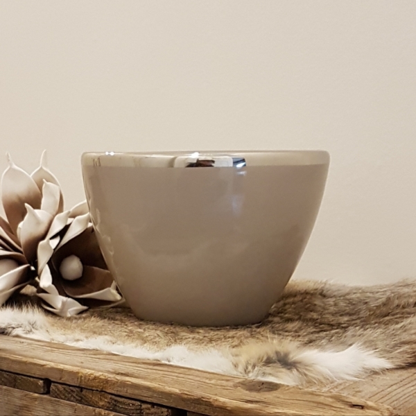Übertopf - Keramik - oval - taupe / silber - Breite 20 cm – Bild 2