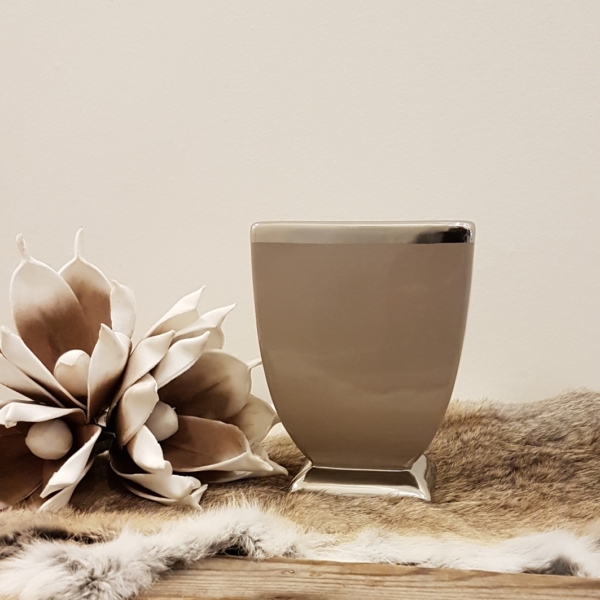 Tischvase / Übertopf - Keramik - quadratisch - taupe / silber - Höhe 15 cm – Bild 2