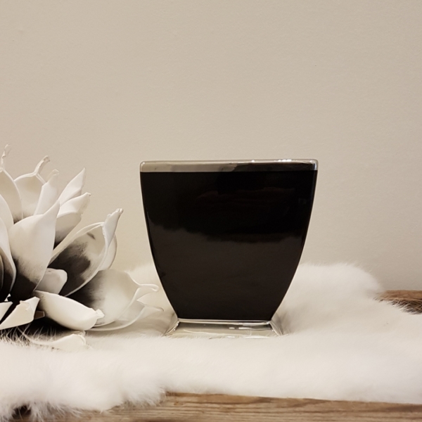 Tischvase / Übertopf - Keramik - quadratisch - schwarz / silber - Höhe 13 cm – Bild 2