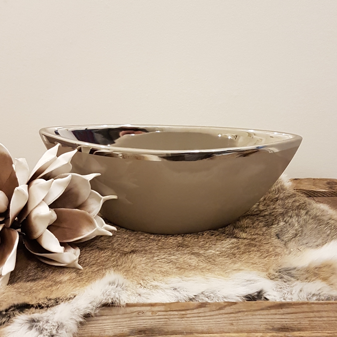 Schale "Boat" - Keramik - taupe / silber - Breite 30 cm