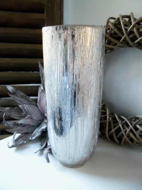 Tischvase - Keramik silber - Reliefoptik - Höhe 29 cm – Bild 4