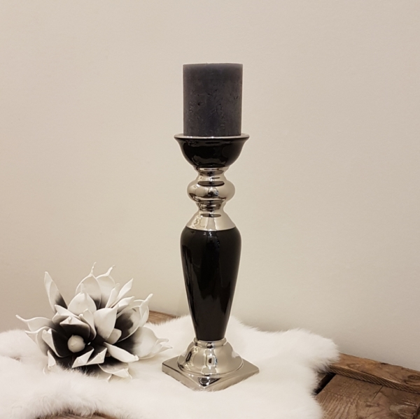 Kerzenleuchter - Keramik - schwarz / silber - Höhe 31 cm