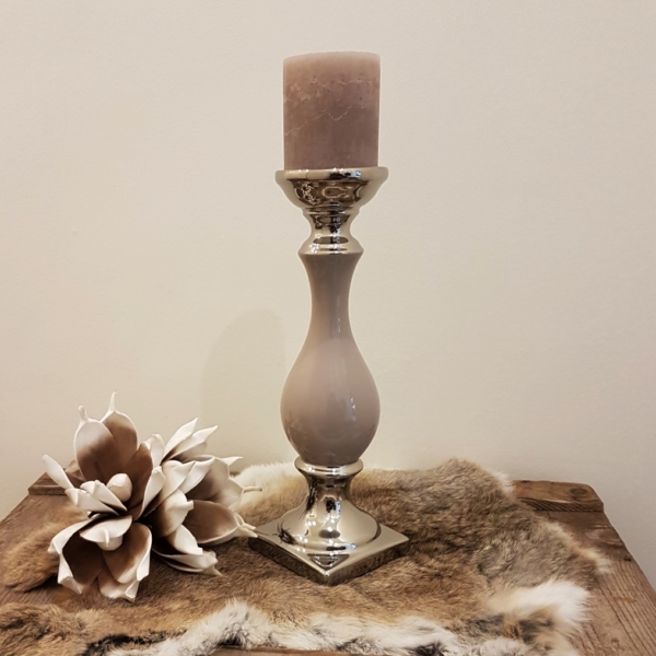 Kerzenleuchter - Keramik - taupe / silber - Höhe 31 cm