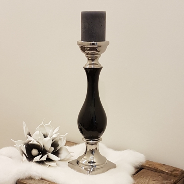Kerzenleuchter - Keramik - schwarz / silber - Höhe 39 cm