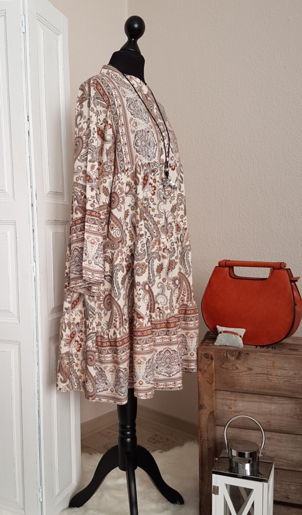 Leichtes oversize Hängerchen-Kleid / Long-Tunika - mit Paisleymuster - beige/cognac - Einheitsgröße (passend von 34 - 40) – Bild 3