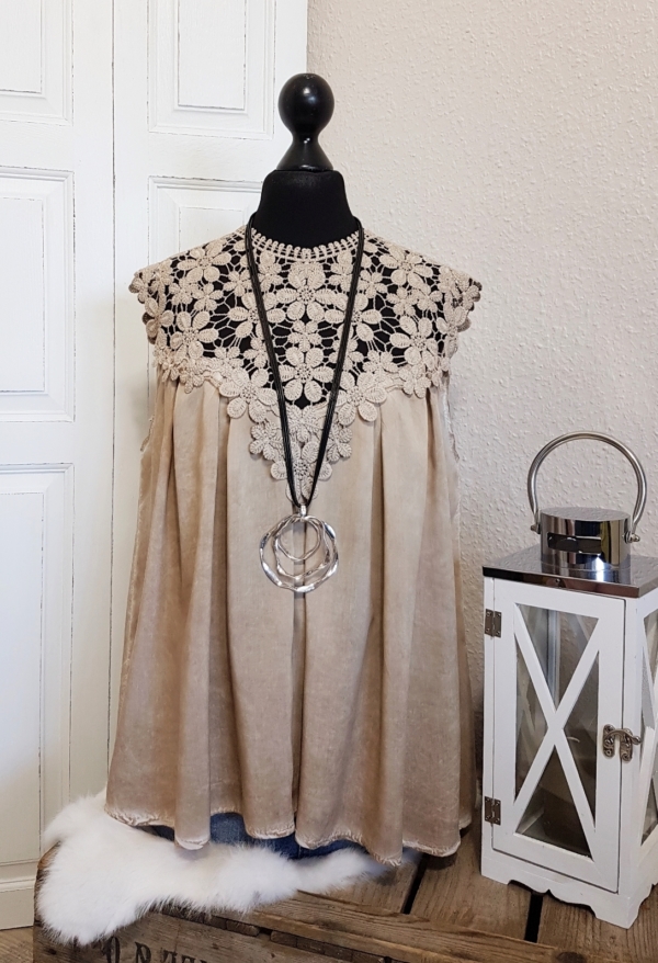 Top mit Spitzeneinsatz - taupe - Einheitsgröße (passend von 36 - 40)