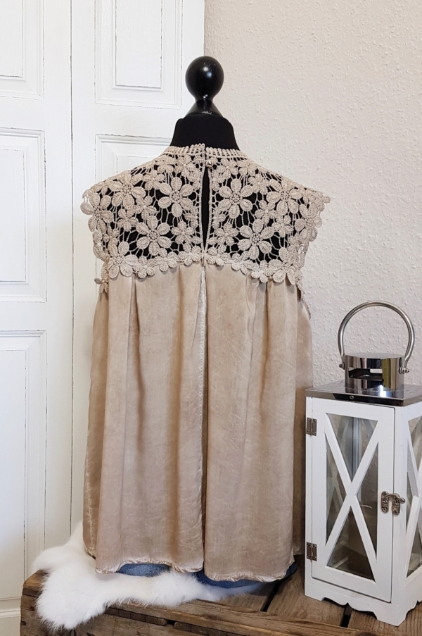 Top mit Spitzeneinsatz - taupe - Einheitsgröße (passend von 36 - 40) – Bild 2