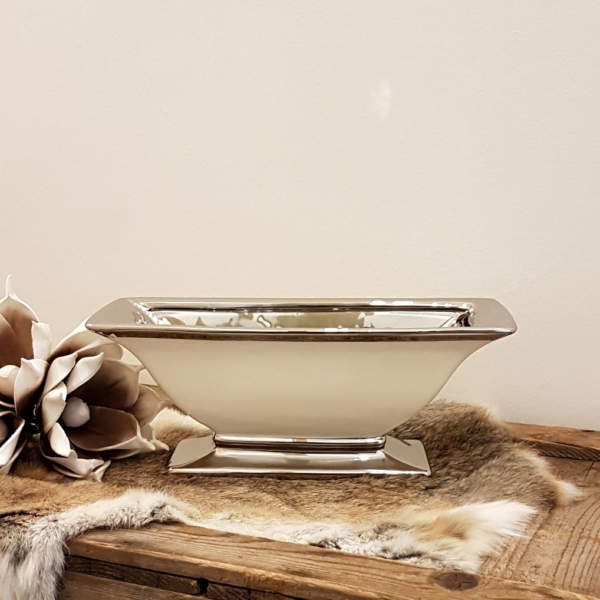 rechteckig Schale - Keramik - creme / silber - Breite 30 cm