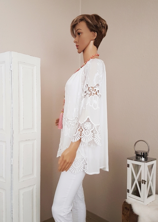 Bluse mit Häkelspitze und Blumenmuster - Einheitsgröße (passend von 36 - 42) – Bild 2