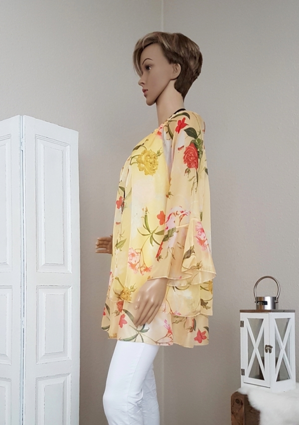 Chiffon Bluse mit Blumenprint - gelb - Einheitsgröße (passend von 36 - 42) – Bild 2