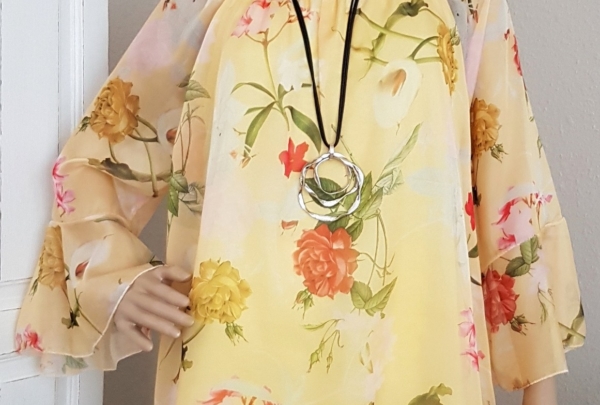 Chiffon Bluse mit Blumenprint - gelb - Einheitsgröße (passend von 36 - 42) – Bild 4