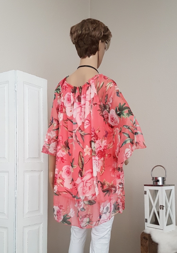 Chiffon Bluse mit Blumenprint - koralle - Einheitsgröße (passend von 36 - 42) – Bild 3