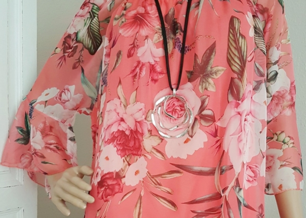 Chiffon Bluse mit Blumenprint - koralle - Einheitsgröße (passend von 36 - 42) – Bild 4