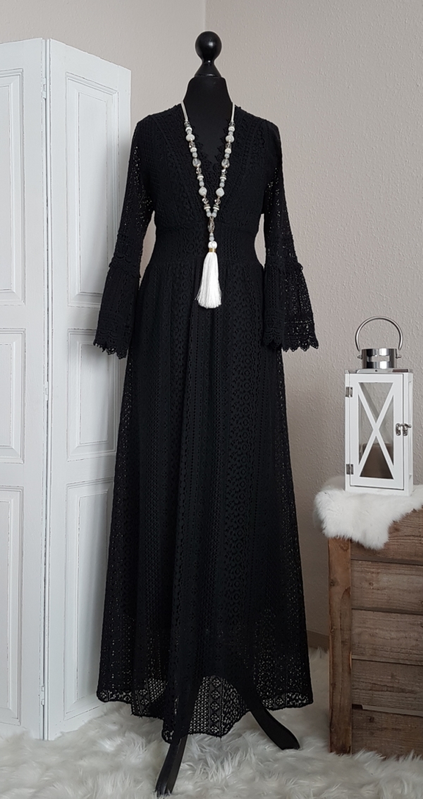 Traumhaftes Boho-Maxikleid im Empire-Stil - schwarz - passend für Größe 36 - 38 - 40