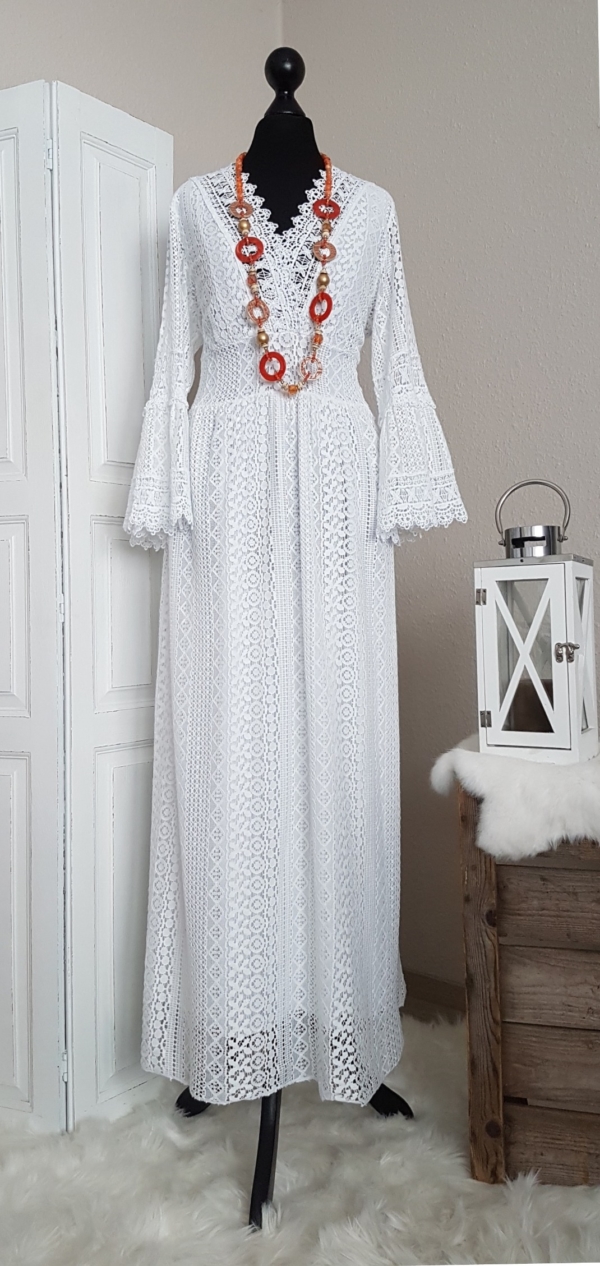 Traumhaftes Boho-Maxikleid im Empire-Stil - weiß - passend für Größe 36 - 38 - 40