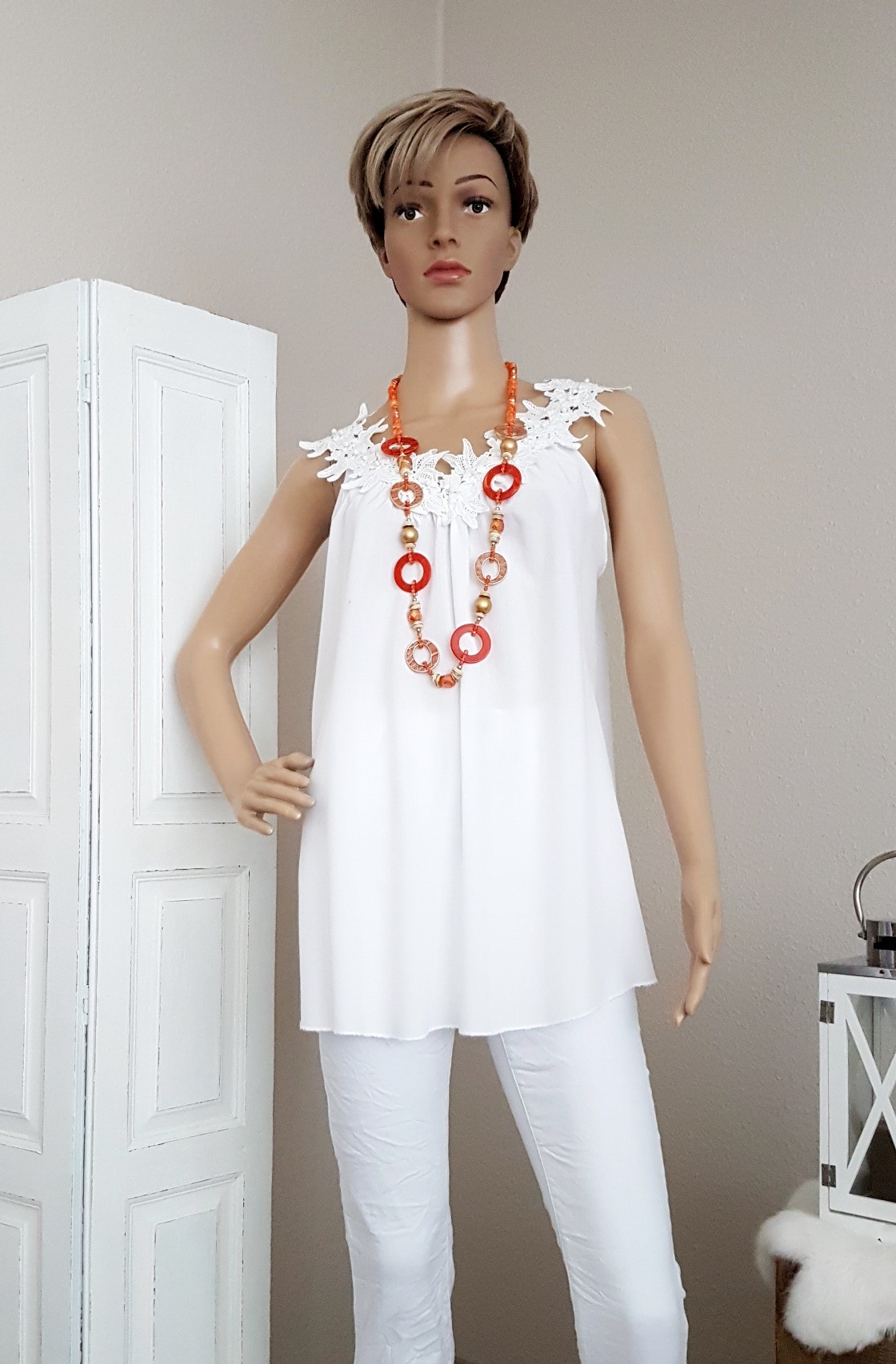 Top mit Spitzenträger in Blumenform - weiß - Einheitsgröße (passend von 36 - 40)