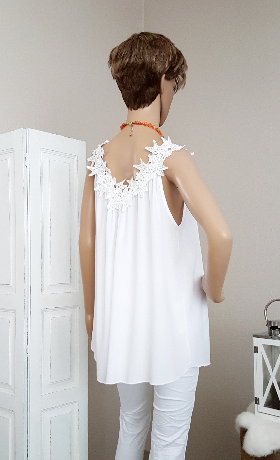 Top mit Spitzenträger in Blumenform - weiß - Einheitsgröße (passend von 36 - 40) – Bild 2