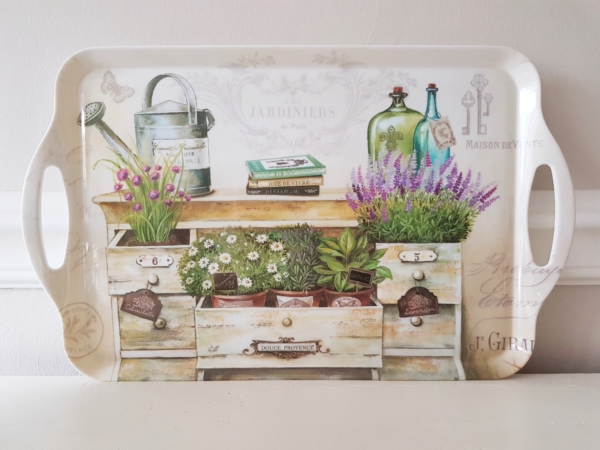 Tablett "Jardin Paris" 48 x 29 cm mit Henkel Griff Melamin Kunststoff Shabby
