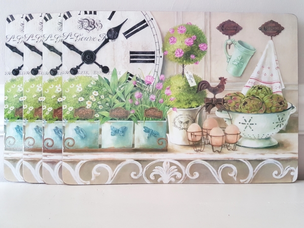 Tischsets 4-teilig - Korkunterlage "Cuisine" Platzsets - Shabby Landhaus