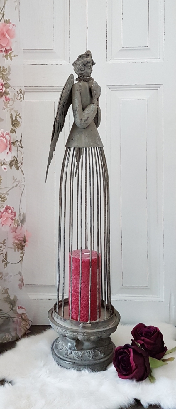 Shabby Chic Deko Engel mit Herz und Krone - 65 cm - antik-grau – Bild 2