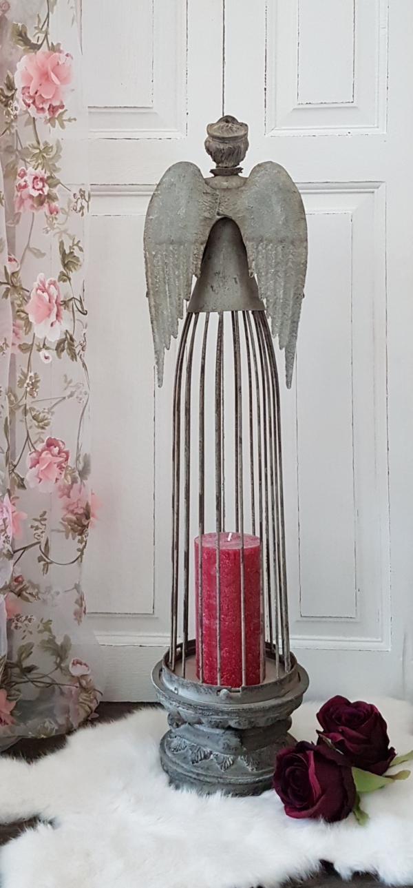 Shabby Chic Deko Engel mit Herz und Krone - 65 cm - antik-grau – Bild 3