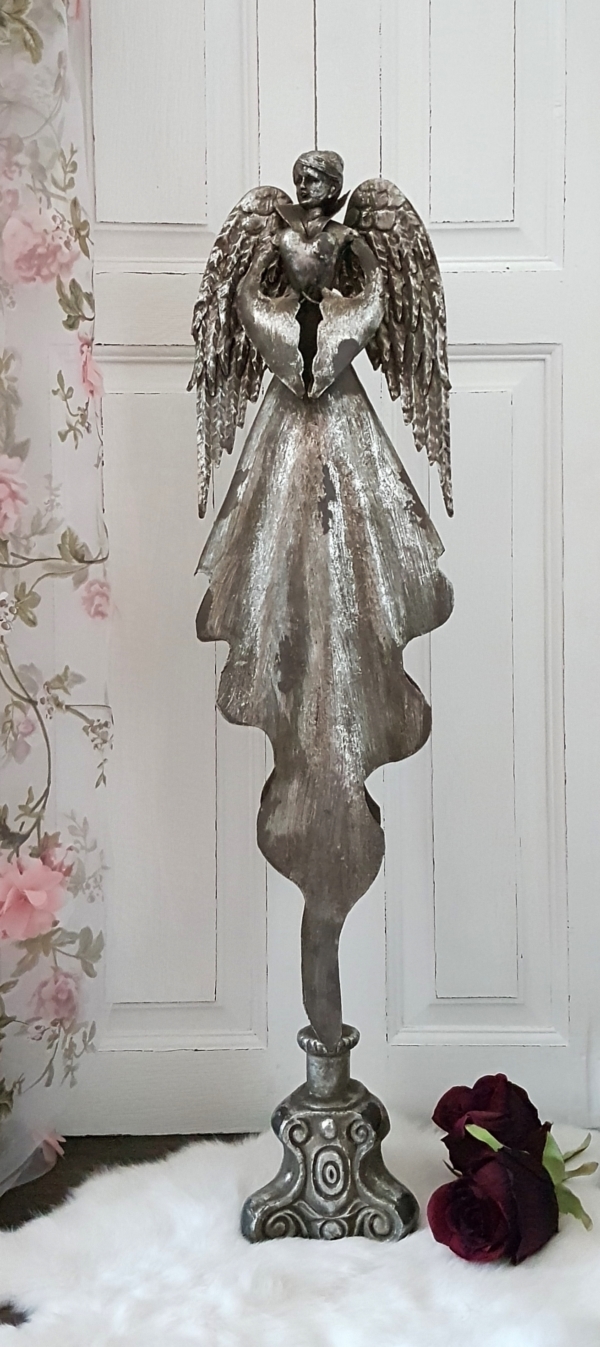 Shabby Chic Deko Engel - antik grau - 70 cm