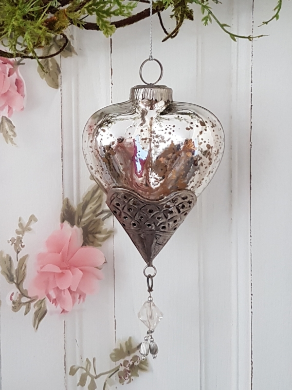 Bauernsilber Herzanhänger mit Metallkappe - 18 cm