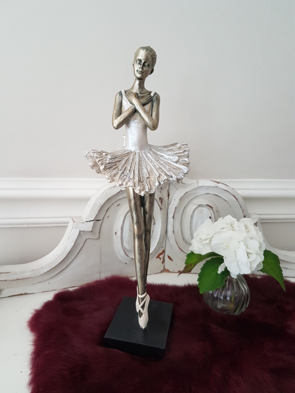 Ballerina stehend - gold creme altrosa - 36 cm - Shabby Chic Landhaus