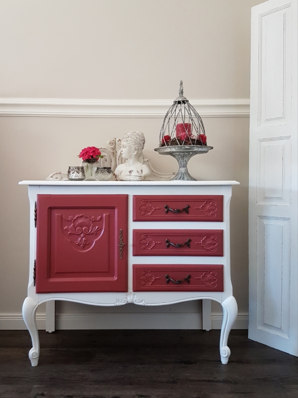 alte Kommode - Queen Anne Style - weiß / rot - Shabby Chic
