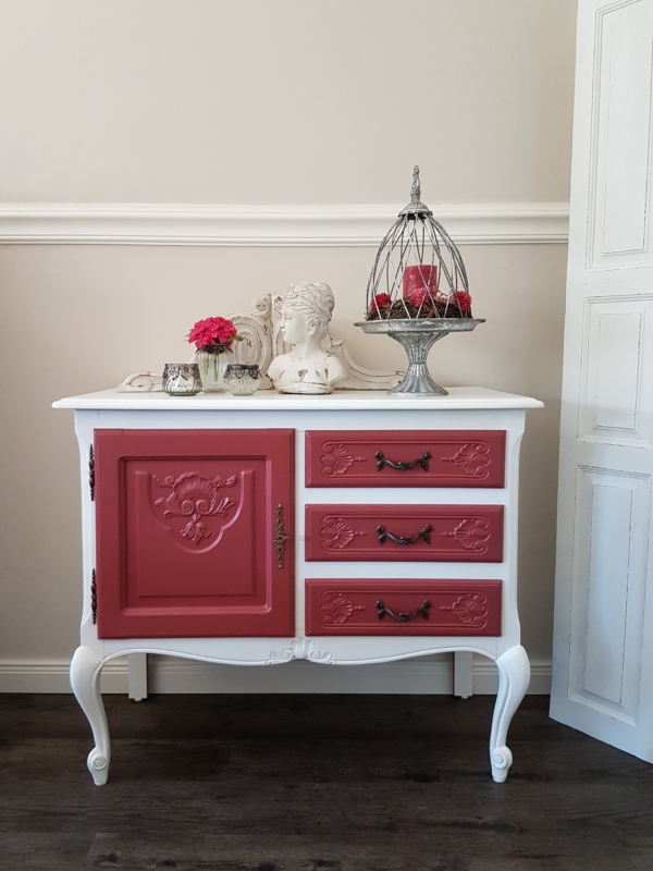 alte Kommode - Queen Anne Style - weiß / rot - Shabby Chic – Bild 4