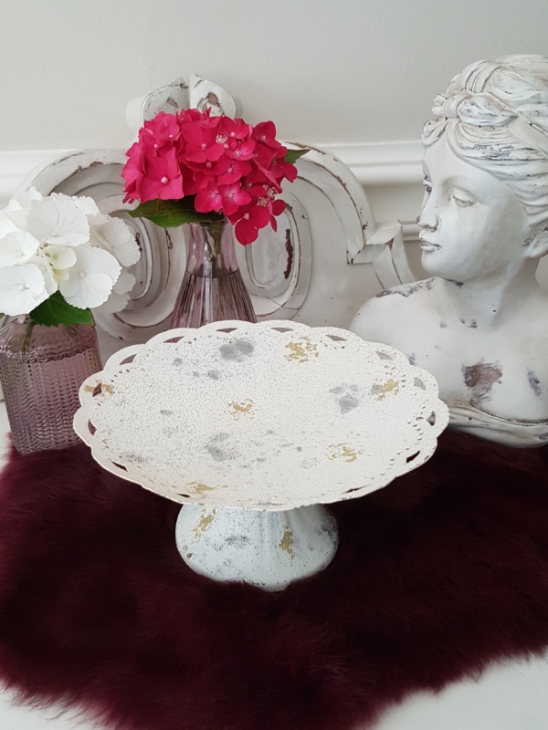 Nostalgisches Aufsatz Tablett - Metall - weiß - rund - Shabby Chic - Landhaus – Bild 2