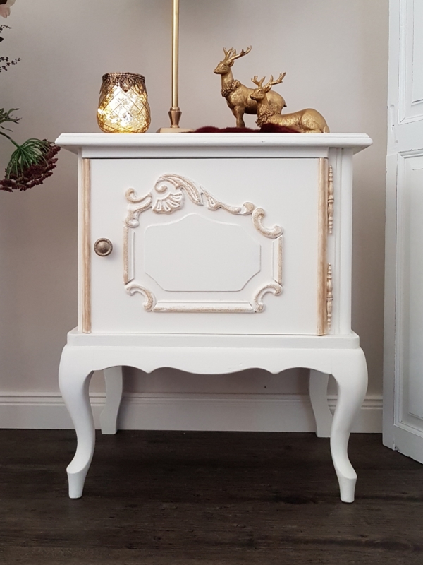 alter Nachttisch - weiß gold - Shabby Chic – Bild 2