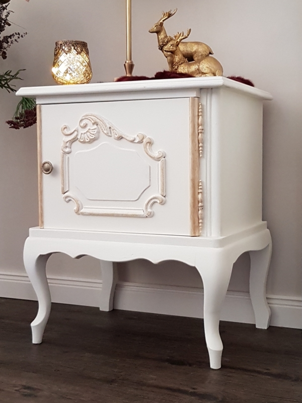 alter Nachttisch - weiß gold - Shabby Chic – Bild 3