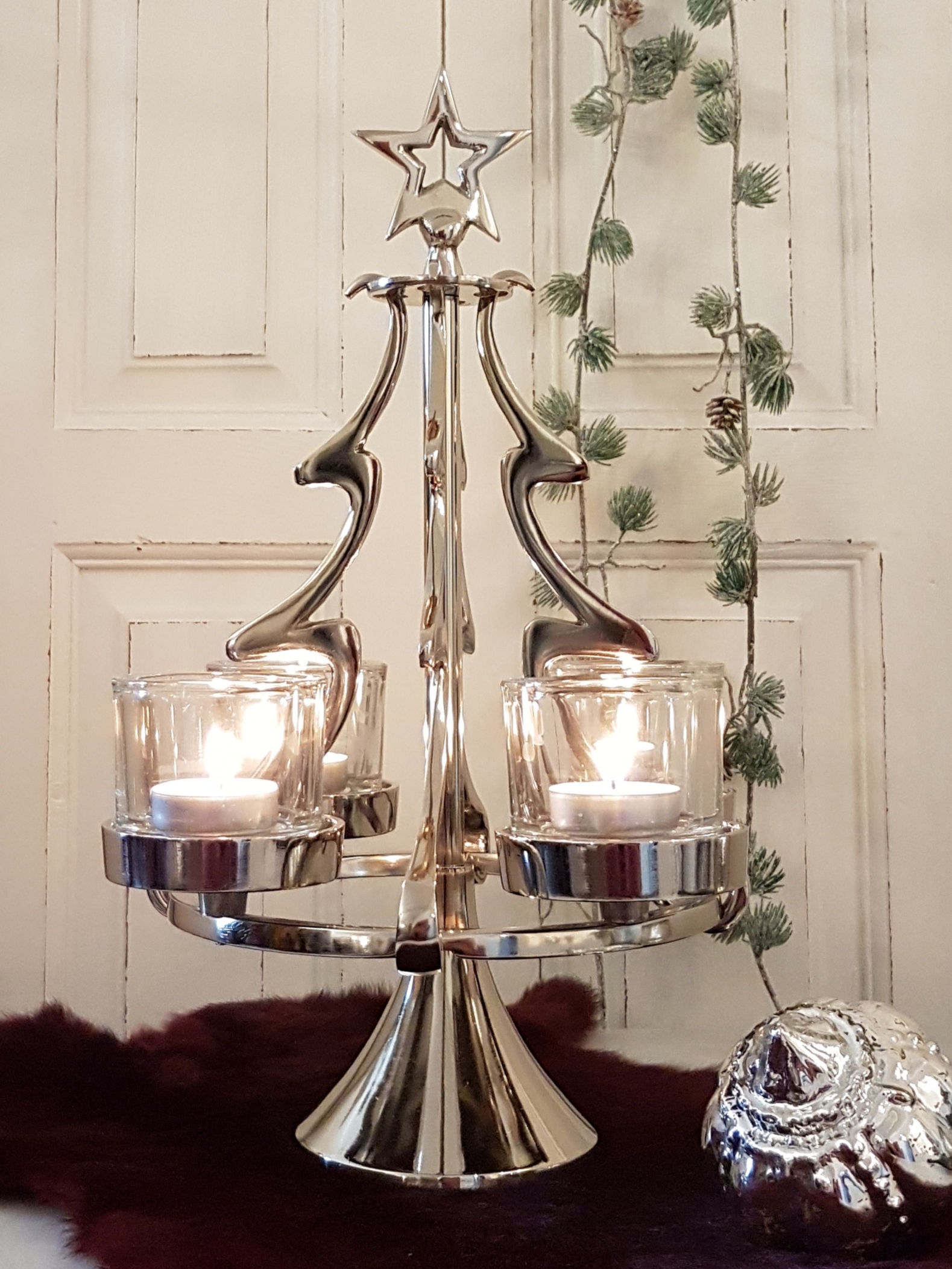 Cor Mulder - hängender Adventskranz - Weihnachtsbaum - Aluminium poliert