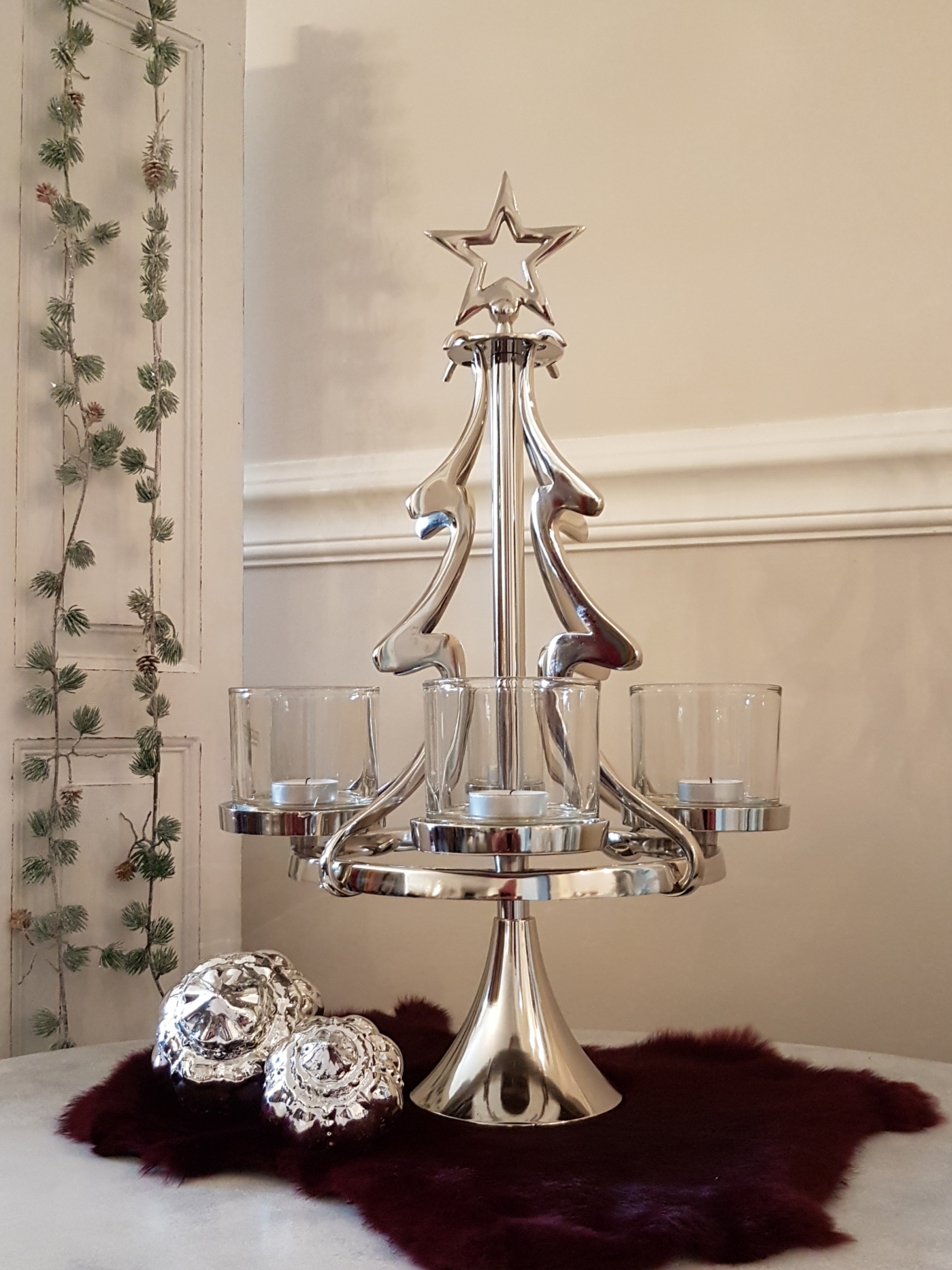 Cor Mulder - hängender Adventskranz - Weihnachtsbaum - Aluminium poliert