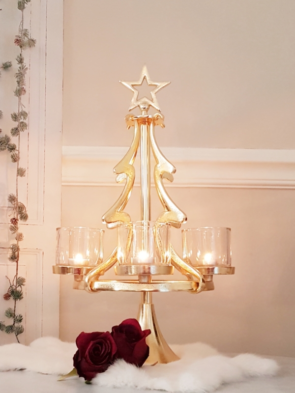 Cor Mulder - hängender Adventskranz - Weihnachtsbaum - Aluminium gold - Höhe 57 cm